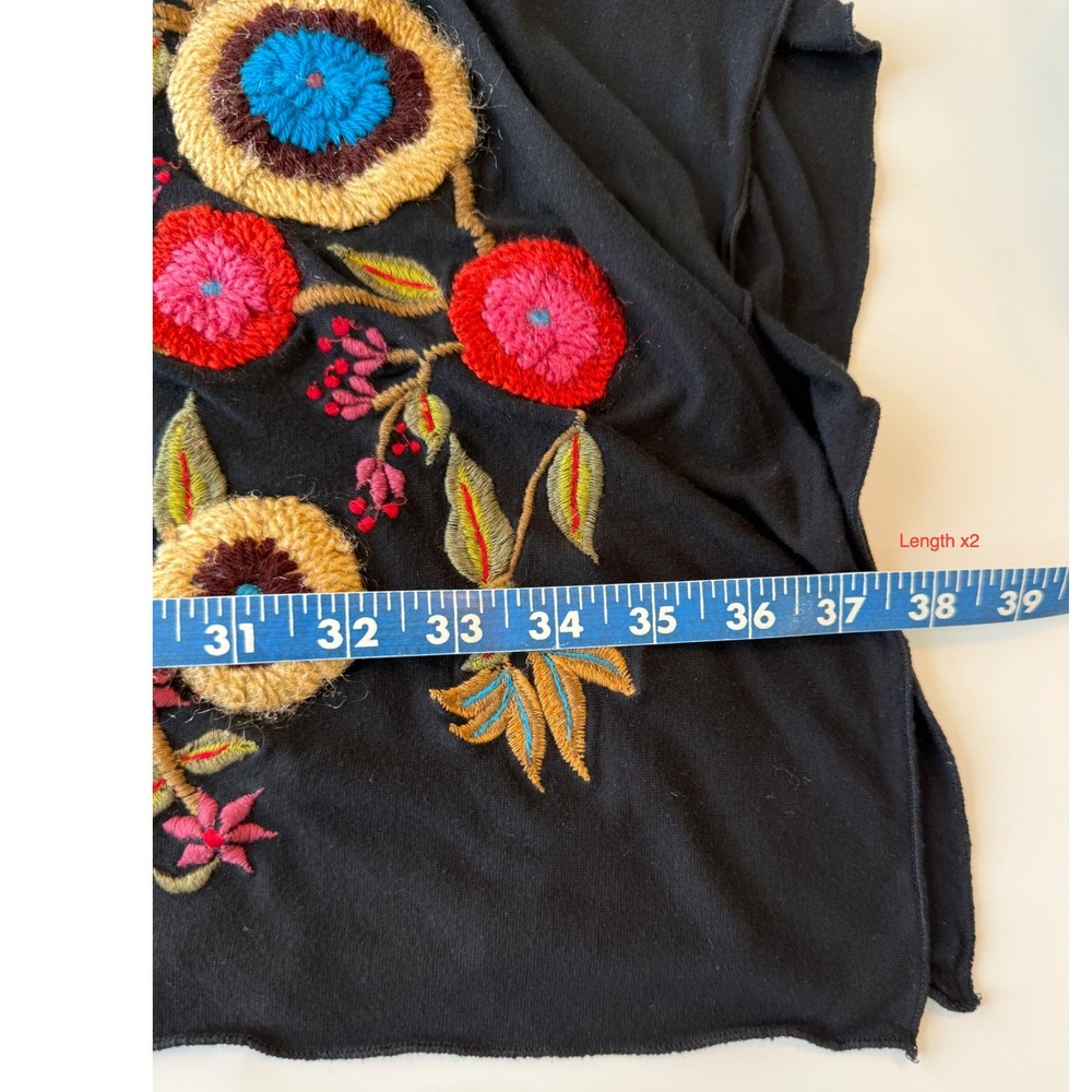 Caite Embroidered Floral Wrap Scarf Shawl Black Boho Cottagecore Artisan OS - Picture 7 of 7